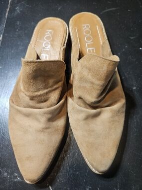 Roolee Tan Suede Pointed-Toe Slip-On Mules